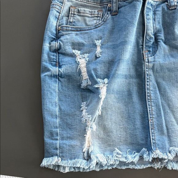 Wax Jean Light Blue Distressed Mini Skirt - Picture 7 of 7